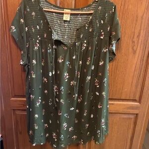 Faded Glory Olive Floral Blouse size 2x